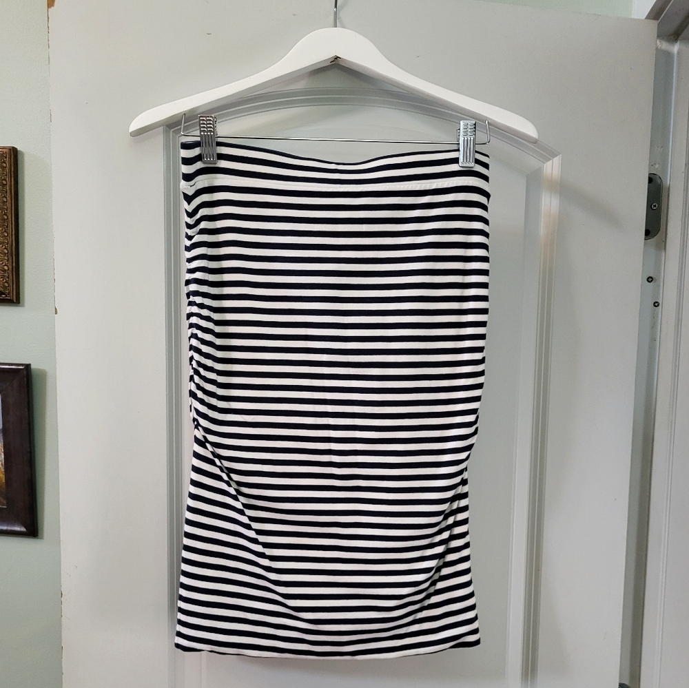 Striped Navy and White Skirt Boden Size 6 Ruched